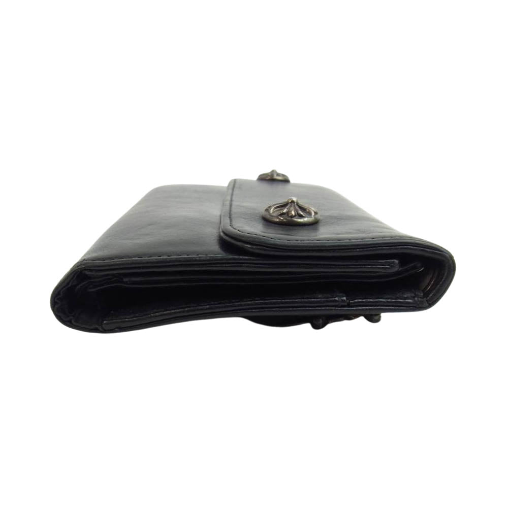 CHROME HEARTS クロムハーツ（原本無） WAVE WALLET ウェーブ クロス ボタン ウォレット ブラック系【中古】