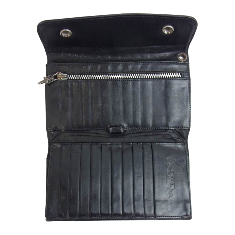 CHROME HEARTS クロムハーツ（原本無） WAVE WALLET ウェーブ クロス ボタン ウォレット ブラック系【中古】