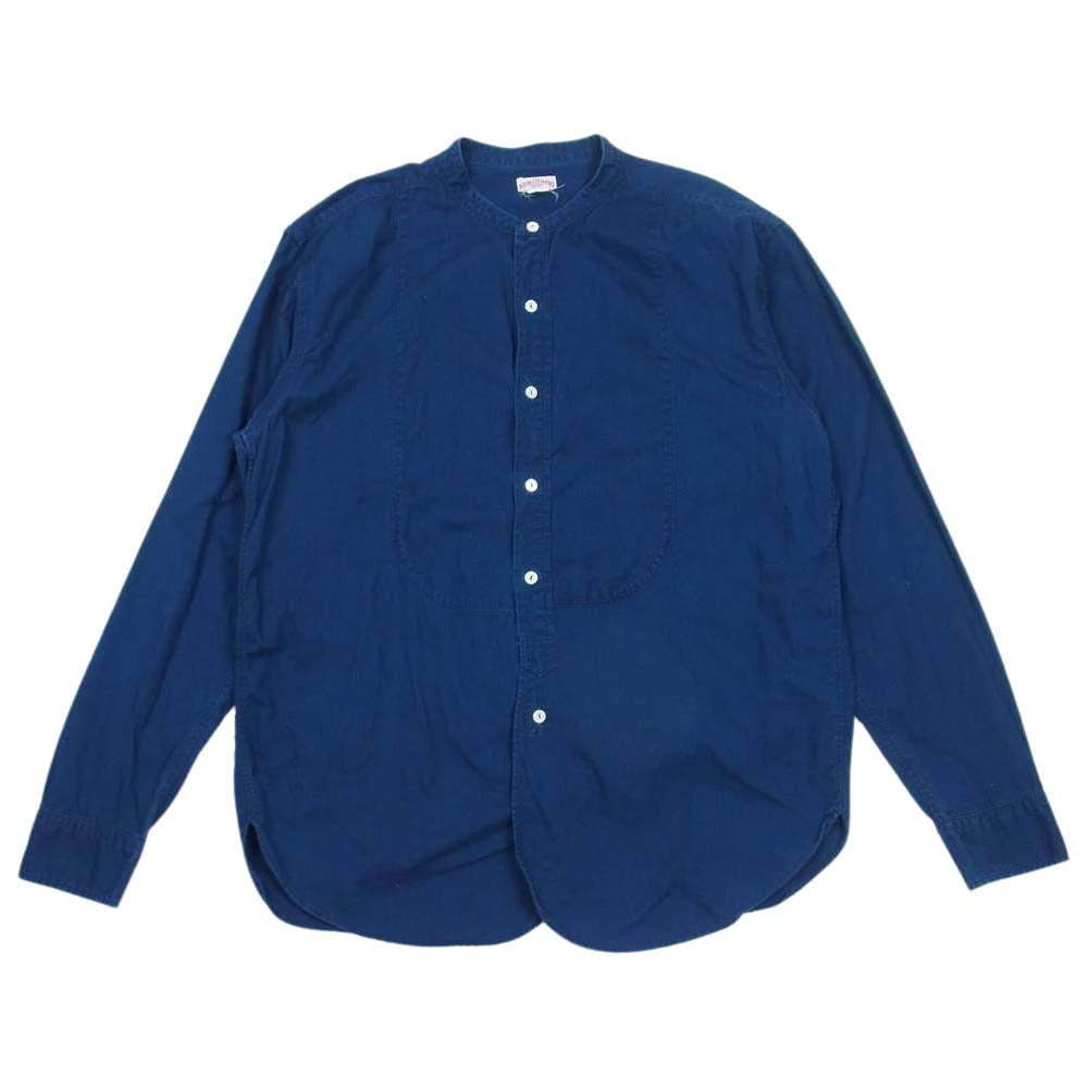 The REAL McCOY'S ザリアルマッコイズ double diamond ダブルダイヤモンド BAND COLLAR SHIRT バンドカラー ノーカラー シャツ ネイビー系 17【中古】