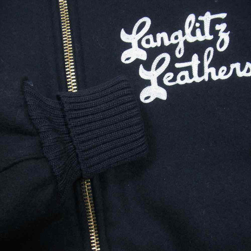 LANGLITZ LEATHERS ラングリッツレザーズ × SKOOKUM Motorcycle Club Jacket スクーカム モーターサイクル クラブ ジャケット スタジャン ウール メルトン ダークネイビー系 M【美品】【中古】