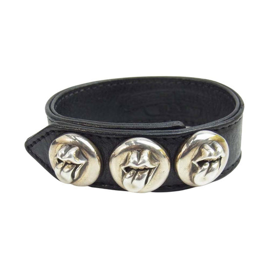 CHROME HEARTS クロムハーツ（原本有） 3BTN 2SNP リップ アンド タン 3ボタン2スナップ レザー ブレスレット ブラック系【中古】