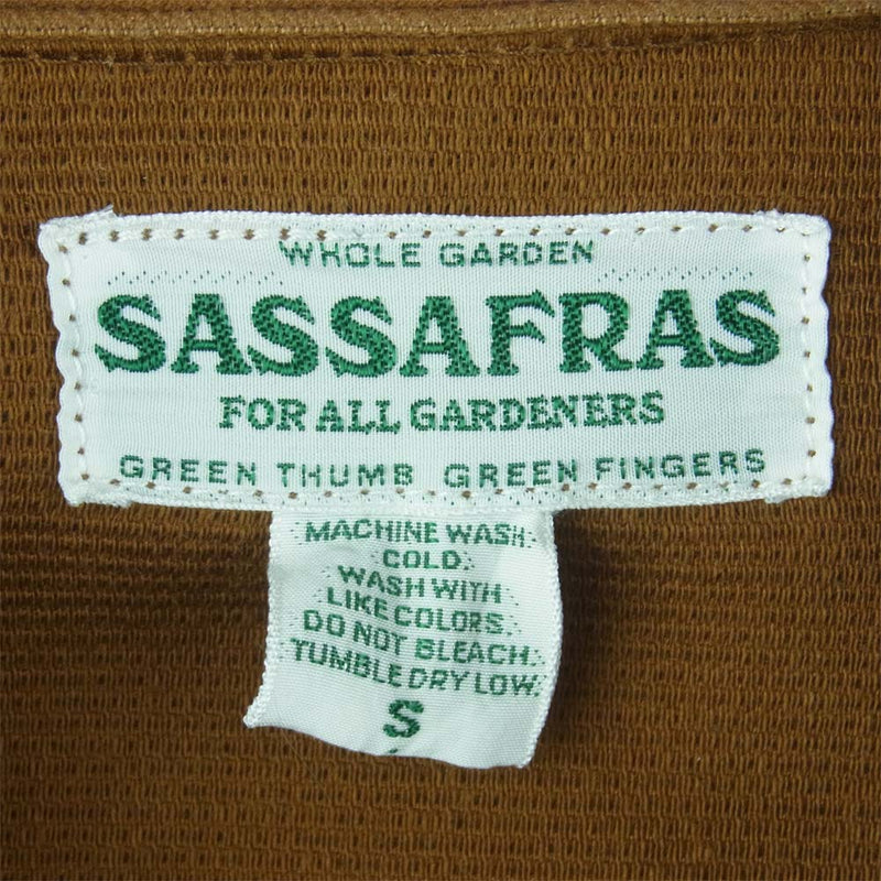 SASAFRAS ササフラス Gardener jacket Karesey ガーデナー ジャケット コットン 日本製 ブラウン系 S【美品】【中古】