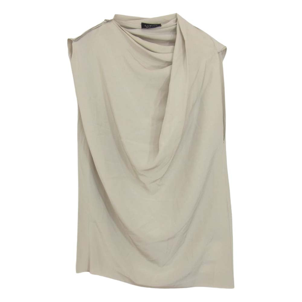 LANVIN ランバン 国内正規品 シルク100％ ドレープネック ノースリーブ ブラウス グレー系 34【中古】