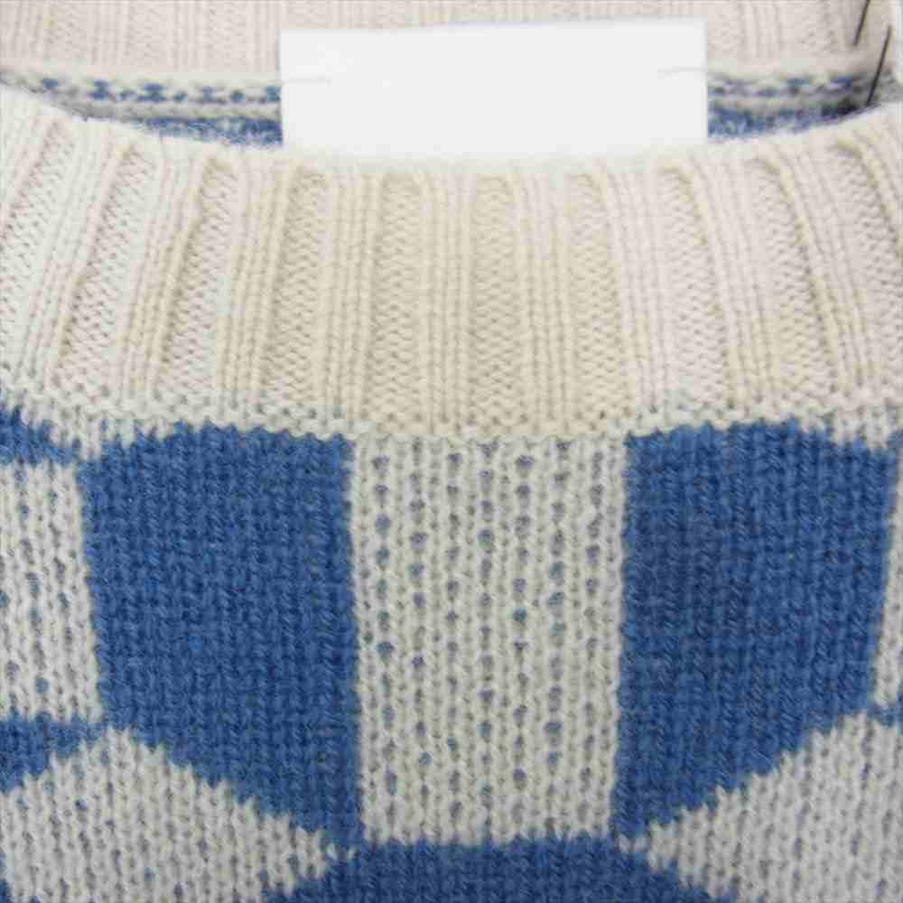 アリュード 国内正規品 カシミヤ混 幾何学柄 クルーネック リブ ニット ブルー系 S【中古】