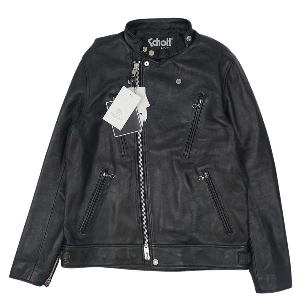 schott ショット 3101048 NEW DOUBLE BREST RIDERS ニュー ダブル ブレスト ラムレザー ライダース ジャケット ブラック系 L【美品】【中古】