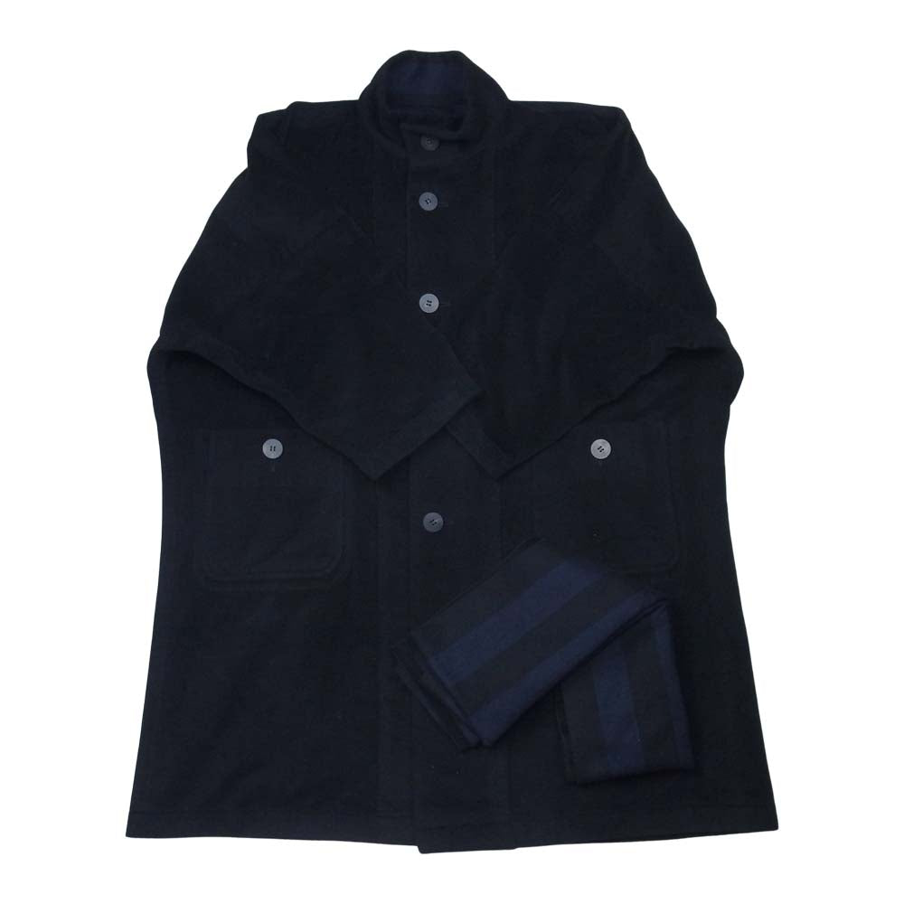 ISSEY MIYAKE イッセイミヤケ 18AW ME83FA066 MEN リバーシブル ストライプ ウール混 ビッグシルエット コート ブラック系 ブルー系 1【美品】【中古】