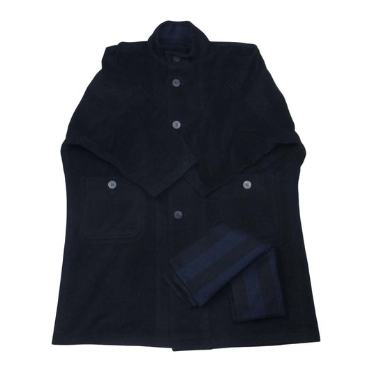 ISSEY MIYAKE イッセイミヤケ 18AW ME83FA066 MEN リバーシブル ストライプ ウール混 ビッグシルエット コート ブラック系 ブルー系 1【美品】【中古】