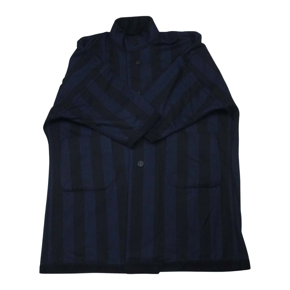 ISSEY MIYAKE イッセイミヤケ 18AW ME83FA066 MEN リバーシブル ストライプ ウール混 ビッグシルエット コート ブラック系 ブルー系 1【美品】【中古】