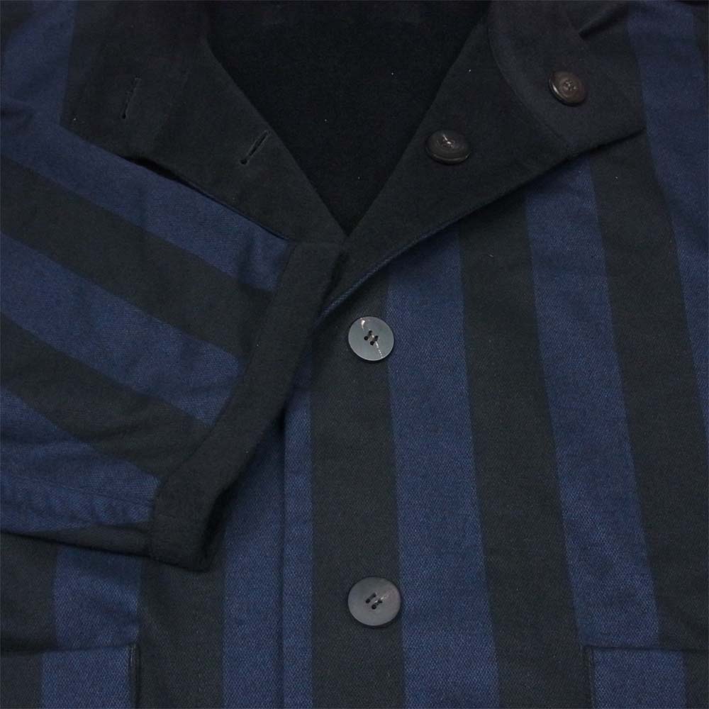 ISSEY MIYAKE イッセイミヤケ 18AW ME83FA066 MEN リバーシブル ストライプ ウール混 ビッグシルエット コート ブラック系 ブルー系 1【美品】【中古】