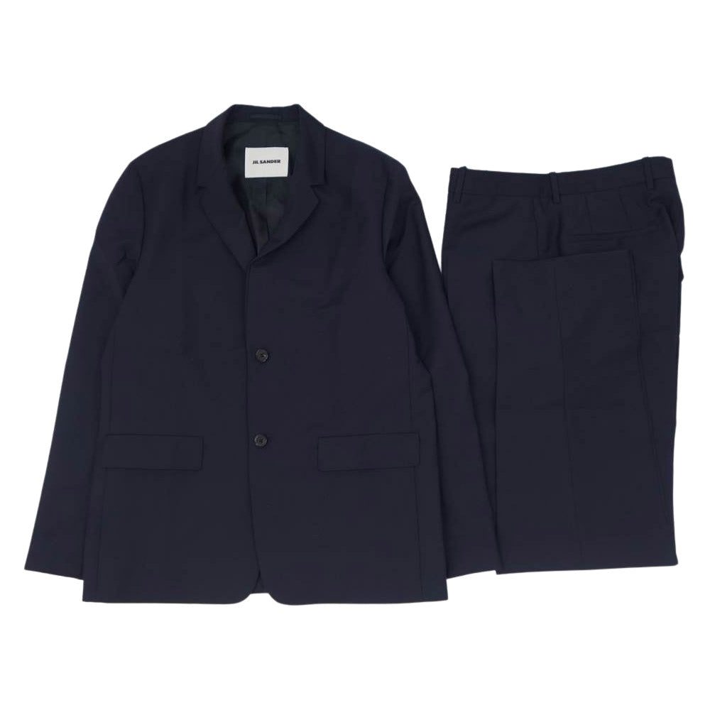 JIL SANDER ジルサンダー 20SS JSIQ200201 国内正規品 モヘア混 セットアップ ヴァージンウール 2B テーラード ジャケット スーツ ネイビー系 48【美品】【中古】