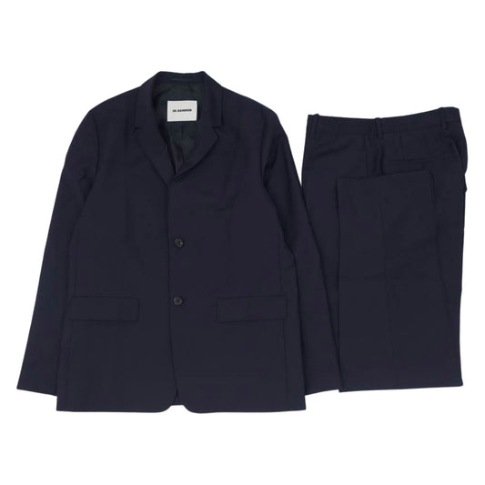 JIL SANDER ジルサンダー 20SS JSIQ200201 国内正規品 モヘア混 セットアップ ヴァージンウール 2B テーラード ジャケット スーツ ネイビー系 48【美品】【中古】