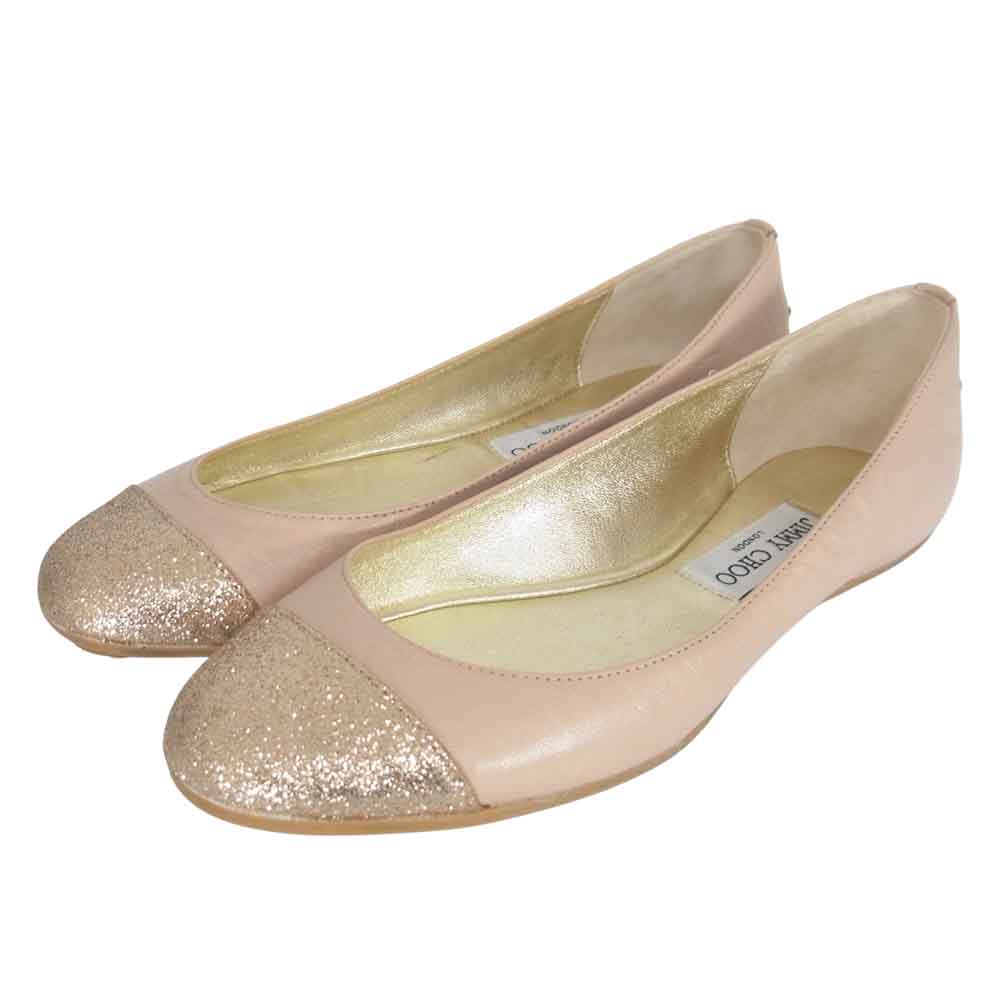 JIMMY CHOO ジミーチュウ GLITTER 143 グリッタートゥ フラットパンプス バレエシューズ  ピンク系 38【中古】
