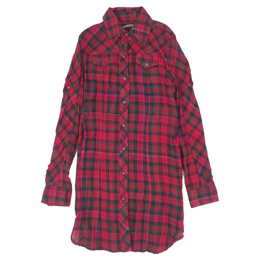 CHROME HEARTS クロムハーツ（原本無） 国内正規品 バック クロスパッチ クロスボールボタン チェック シャツ チュニック レッド系 XS【中古】