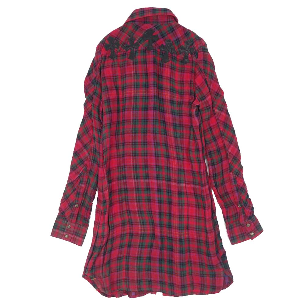 CHROME HEARTS クロムハーツ（原本無） 国内正規品 バック クロスパッチ クロスボールボタン チェック シャツ チュニック レッド系 XS【中古】