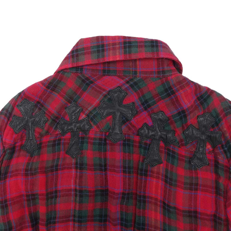 クロムハーツ 国内正規品 クロスボール赤黒チェックシャツ-