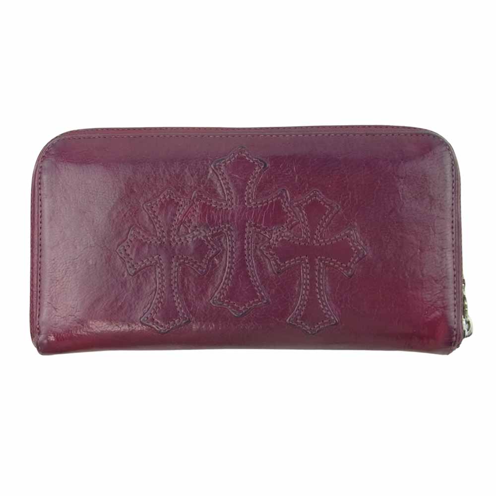 CHROME HEARTS クロムハーツ（原本無） REC ZIP 3PTCH セメタリー クロス パッチ レザー ウォレット 財布 ワインレッド系【中古】