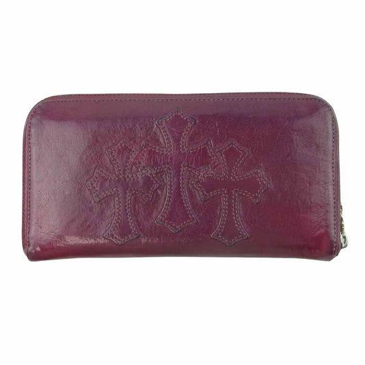 CHROME HEARTS クロムハーツ（原本無） REC ZIP 3PTCH セメタリー クロス パッチ レザー ウォレット 財布 ワインレッド系【中古】