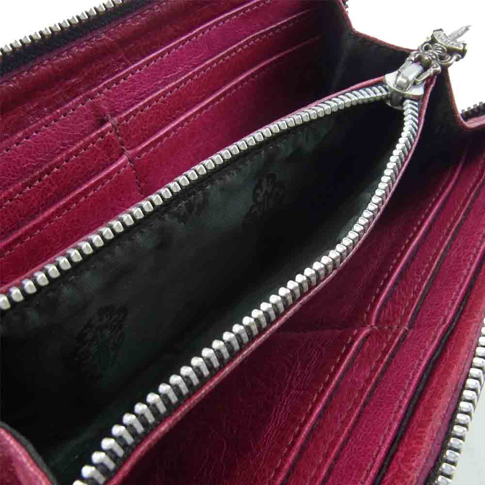 CHROME HEARTS クロムハーツ（原本無） REC ZIP 3PTCH セメタリー クロス パッチ レザー ウォレット 財布 ワインレッド系【中古】