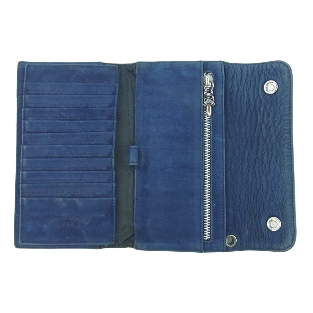 CHROME HEARTS クロムハーツ（原本有） WAVE NOVELTY LEATHER ノベルティ レザー ウェーブ ウォレット 財布 ブルー系【中古】