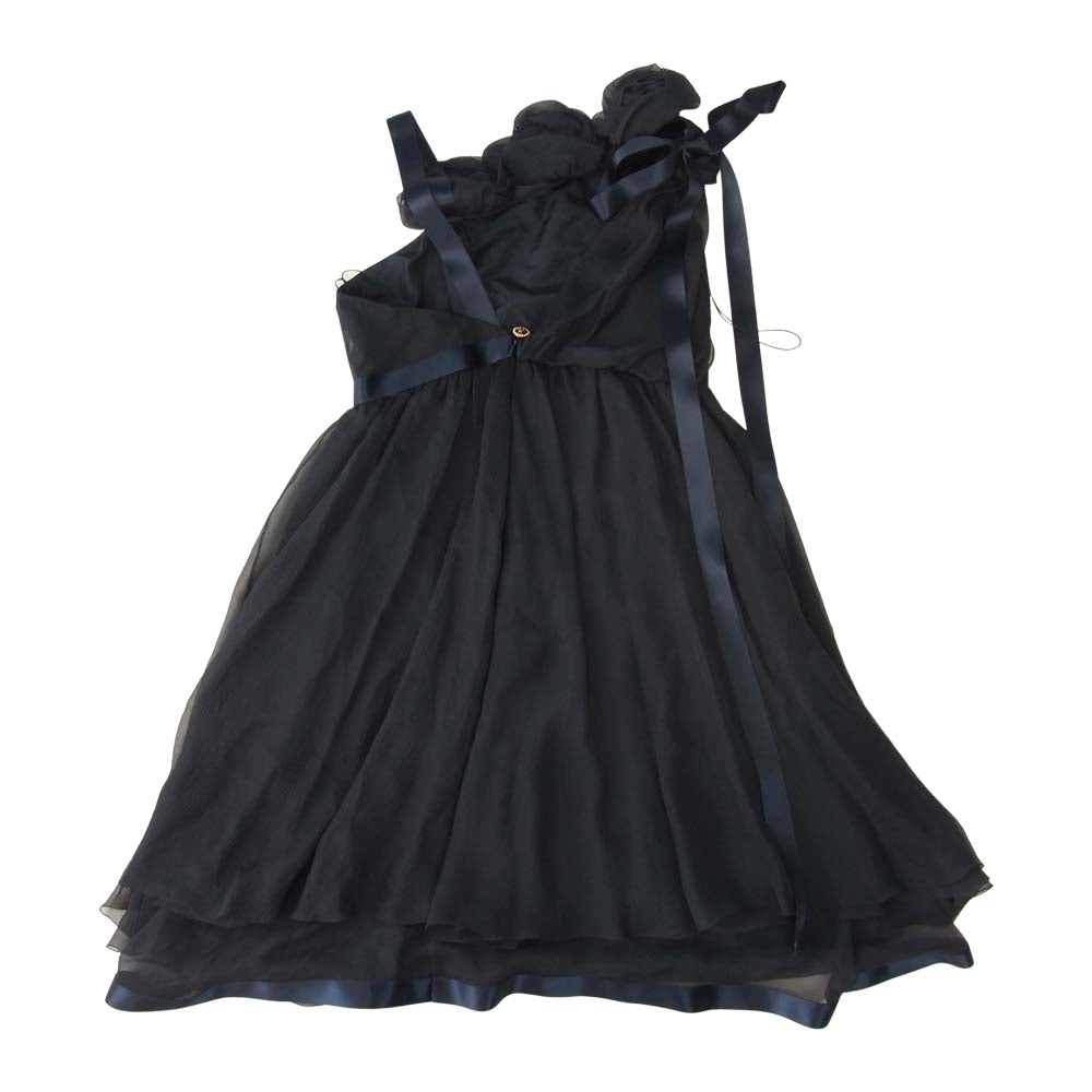 CHANEL シャネル ココマーク 07P シルク マトラッセボタン カメリア ワンピース ネイビー系 36【中古】