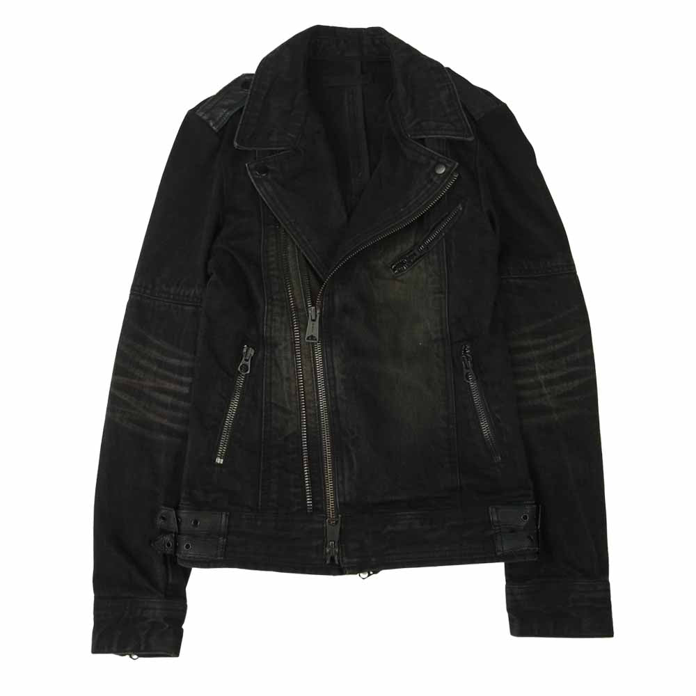 フーガ ブラックデニム ダブルライダース ジャケット ブラック系 44【中古】