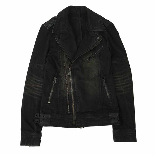 フーガ ブラックデニム ダブルライダース ジャケット ブラック系 44【中古】
