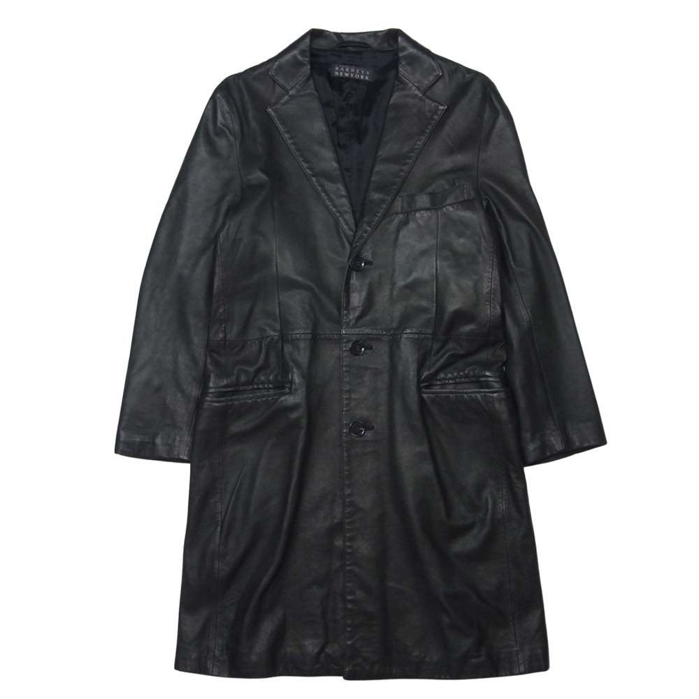 バーニーズニューヨーク 羊革 レーヨン レザー コート ブラック系 44【中古】