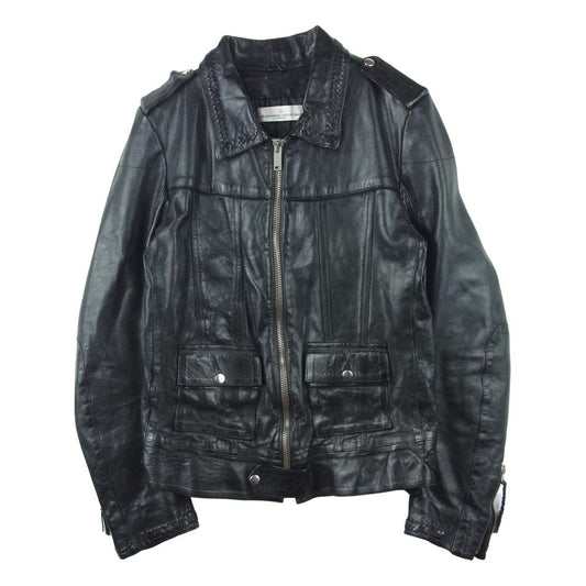 GOLDEN GOOSE ゴールデングース 羊革 シープ レザー 裏地 プリント ジャケット イタリア製 ブラック系 XS【中古】