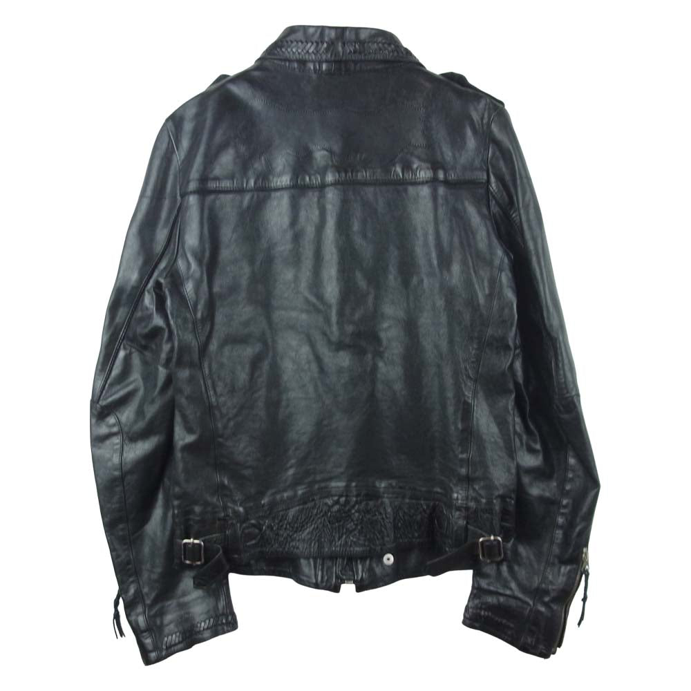GOLDEN GOOSE ゴールデングース 羊革 シープ レザー 裏地 プリント ジャケット イタリア製 ブラック系 XS【中古】
