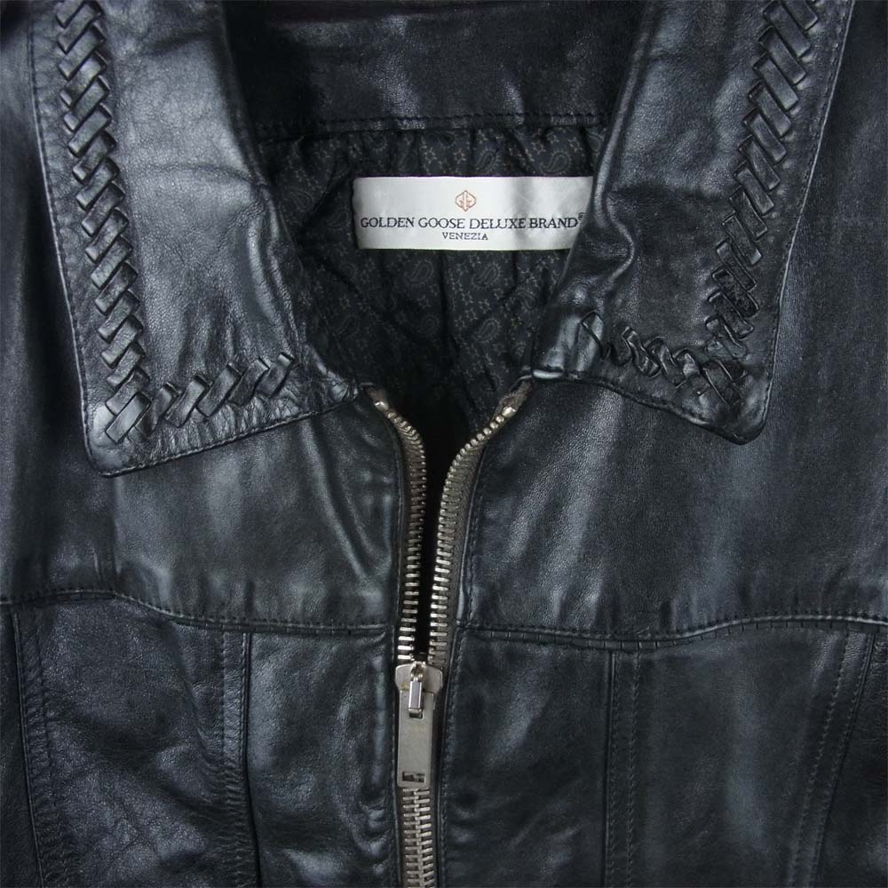 GOLDEN GOOSE ゴールデングース 羊革 シープ レザー 裏地 プリント ジャケット イタリア製 ブラック系 XS【中古】