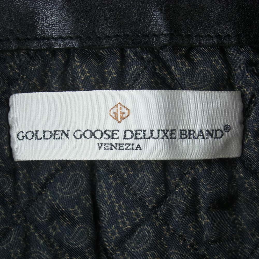 GOLDEN GOOSE ゴールデングース 羊革 シープ レザー 裏地 プリント ジャケット イタリア製 ブラック系 XS【中古】