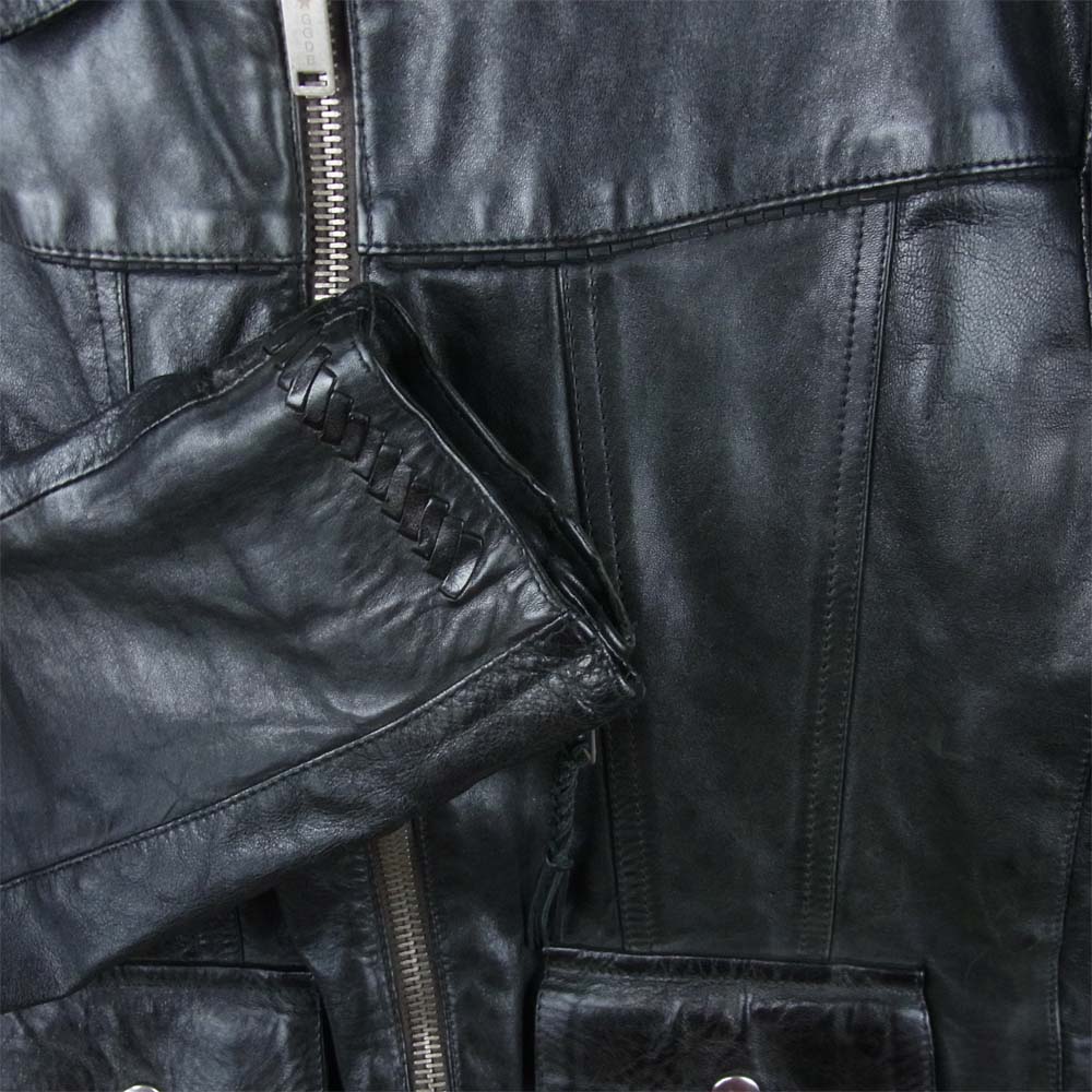 GOLDEN GOOSE ゴールデングース 羊革 シープ レザー 裏地 プリント ジャケット イタリア製 ブラック系 XS【中古】