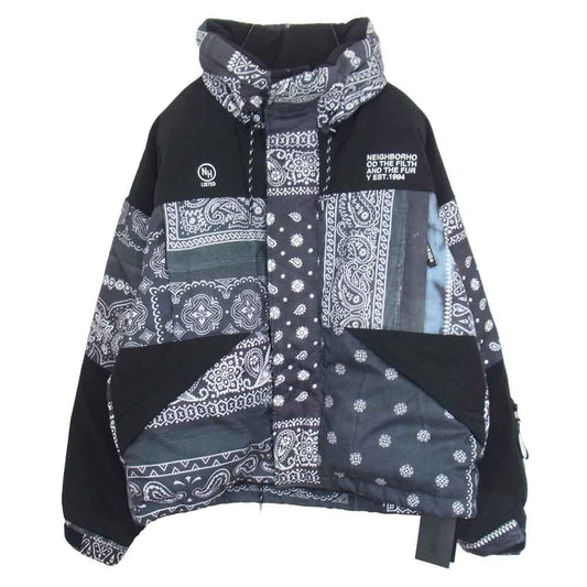 NEIGHBORHOOD ネイバーフッド 21AW 212tsnh-jkm11 BANDANA CHOPPED DOWN / E-JKT バンダナ クロップド ダウン ジャケット ブラック系 S【新古品】【未使用】【中古】