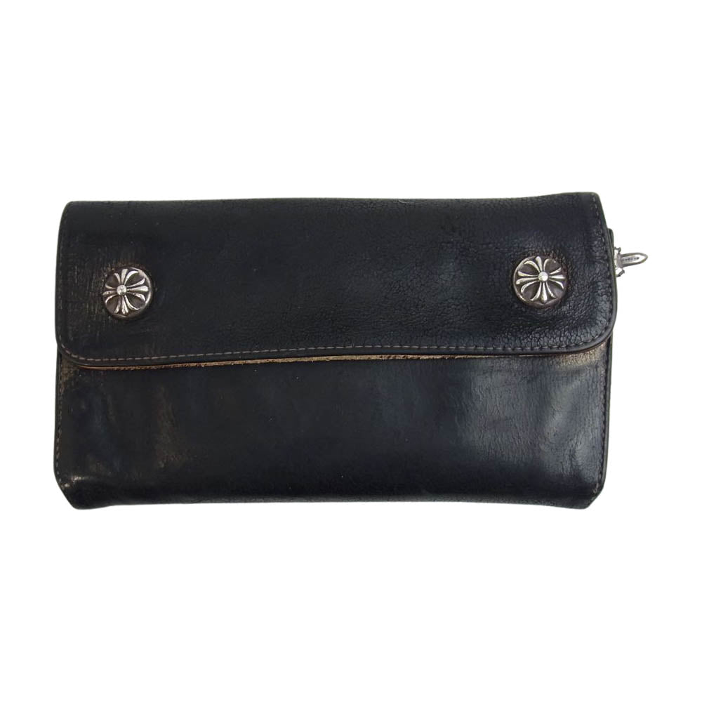 CHROME HEARTS クロムハーツ（原本無） クロスボタン ウェーブ レザー ウォレット ブラック系【中古】