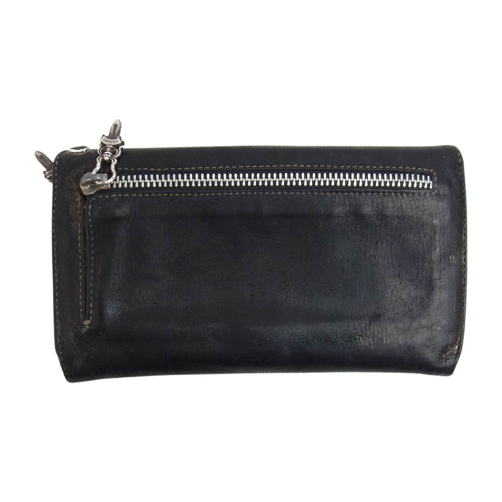 CHROME HEARTS クロムハーツ（原本無） クロスボタン ウェーブ レザー ウォレット ブラック系【中古】