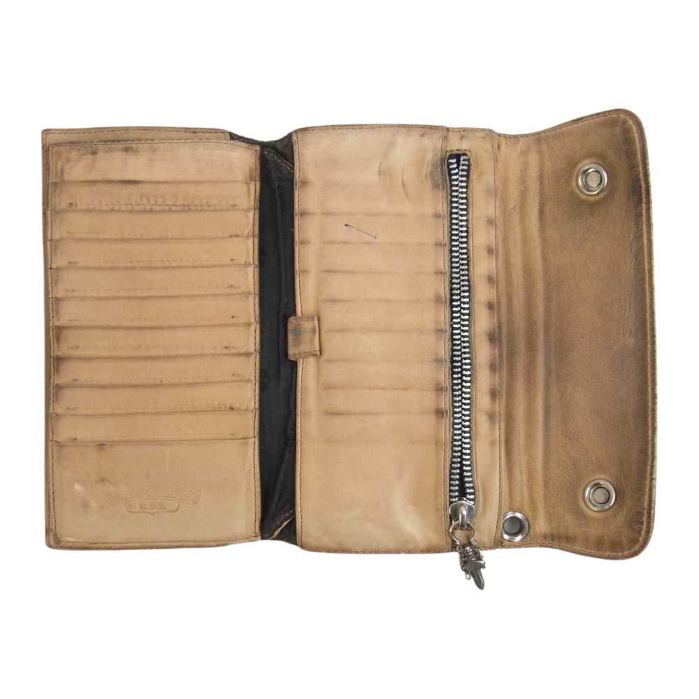 CHROME HEARTS クロムハーツ（原本無） クロスボタン ウェーブ レザー ウォレット ブラック系【中古】