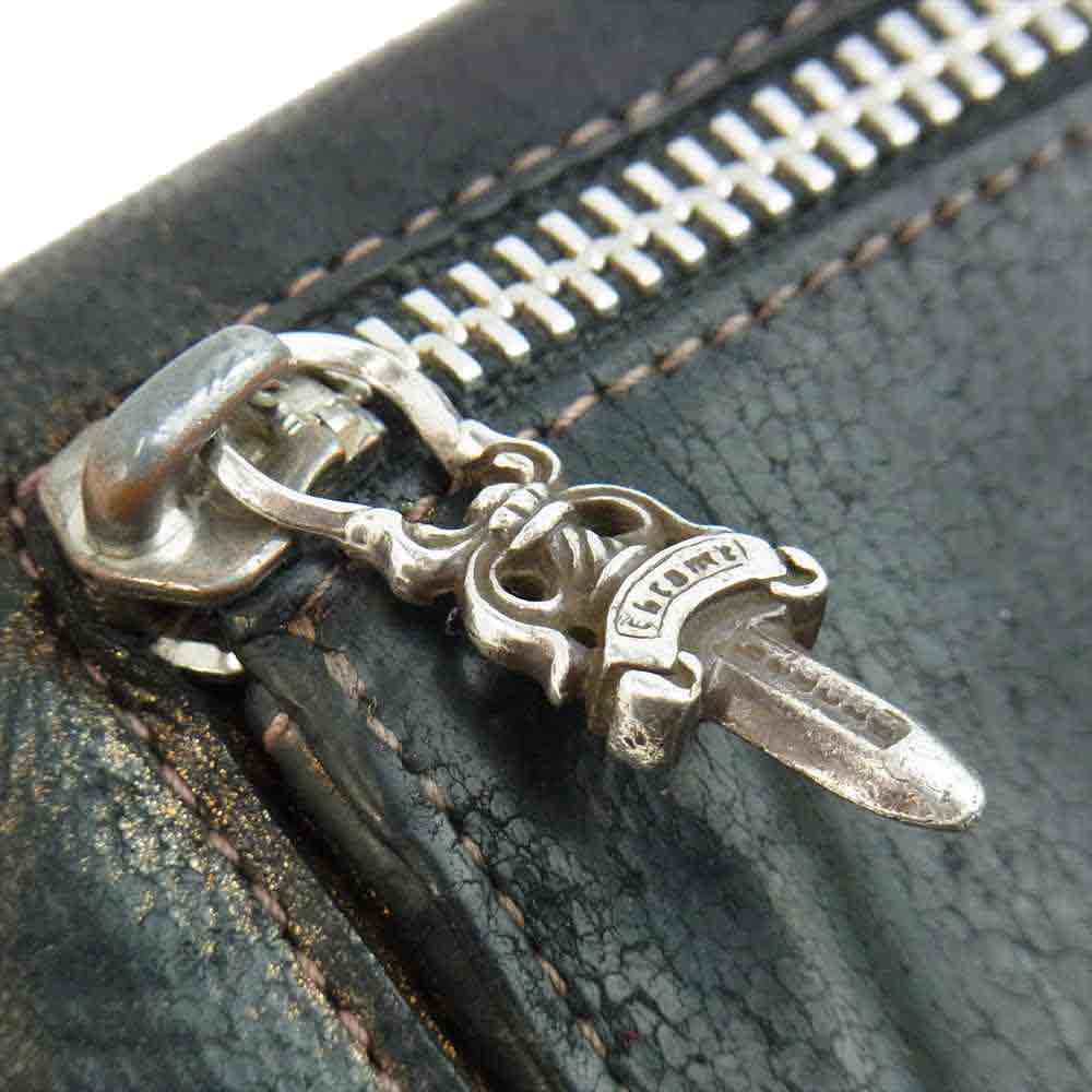 CHROME HEARTS クロムハーツ（原本無） クロスボタン ウェーブ レザー ウォレット ブラック系【中古】