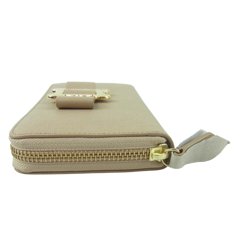 Vivienne Westwood ヴィヴィアンウエストウッド 3318Y711 メタルフレーム ラウンド ジップ ロング ウォレット 長財布 ベージュ系【極上美品】【中古】