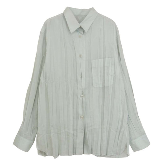 ISSEY MIYAKE イッセイミヤケ IM02FJ955 プリーツ加工 ポケット付き サイドスリット シャツ ブラウス ミント ライトブルー系 M【中古】