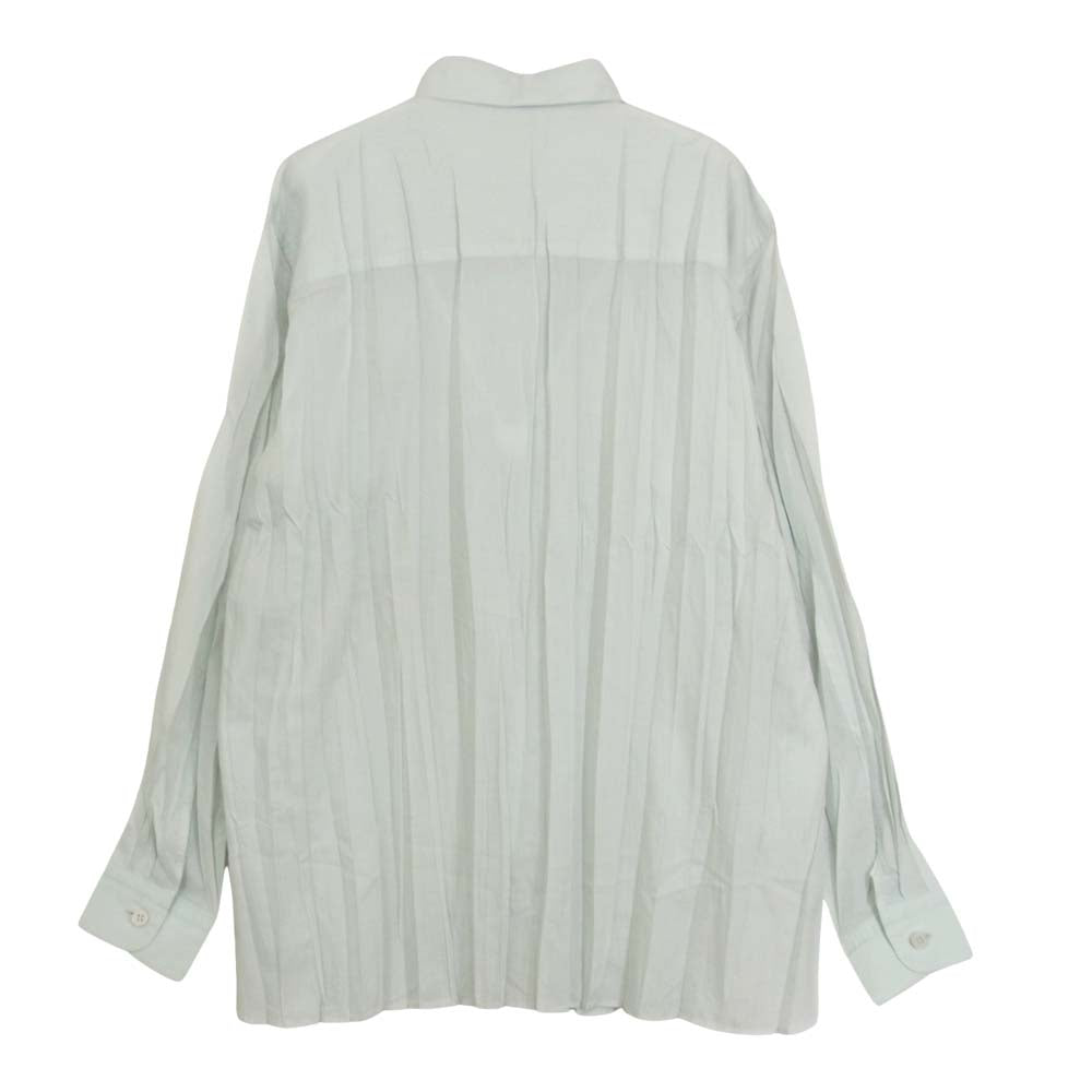 ISSEY MIYAKE イッセイミヤケ IM02FJ955 プリーツ加工 ポケット付き サイドスリット シャツ ブラウス ミント ライトブルー系 M【中古】