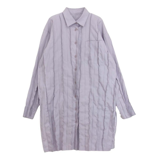ISSEY MIYAKE イッセイミヤケ IM12FJ943 プリーツ加工 ポケット付き サイドスリット ロング シャツ ブラウス パープル パープル系 2【中古】