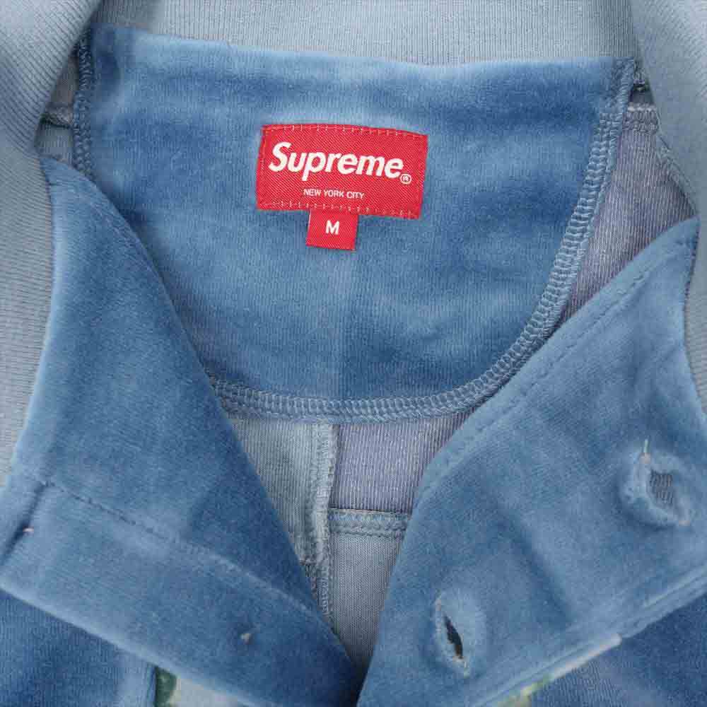 Supreme シュプリーム 21AW Floral Patchwork Velour L/S Polo フローラル パッチワーク ベロア 長袖 ポロシャツ ライトブルー系 M【新古品】【未使用】【中古】