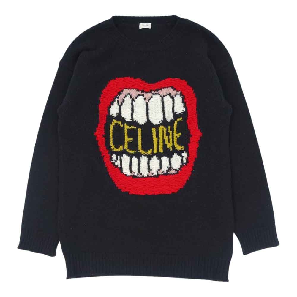 CELINE セリーヌ 21SS 2A04L714M 国内正規品 マウスロゴ 刺繍 ルーズ クルーネック セーター ニット ブラック系 S【中古】