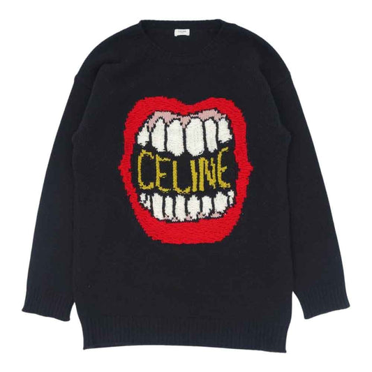 CELINE セリーヌ 21SS 2A04L714M 国内正規品 マウスロゴ 刺繍 ルーズ クルーネック セーター ニット ブラック系 S【中古】