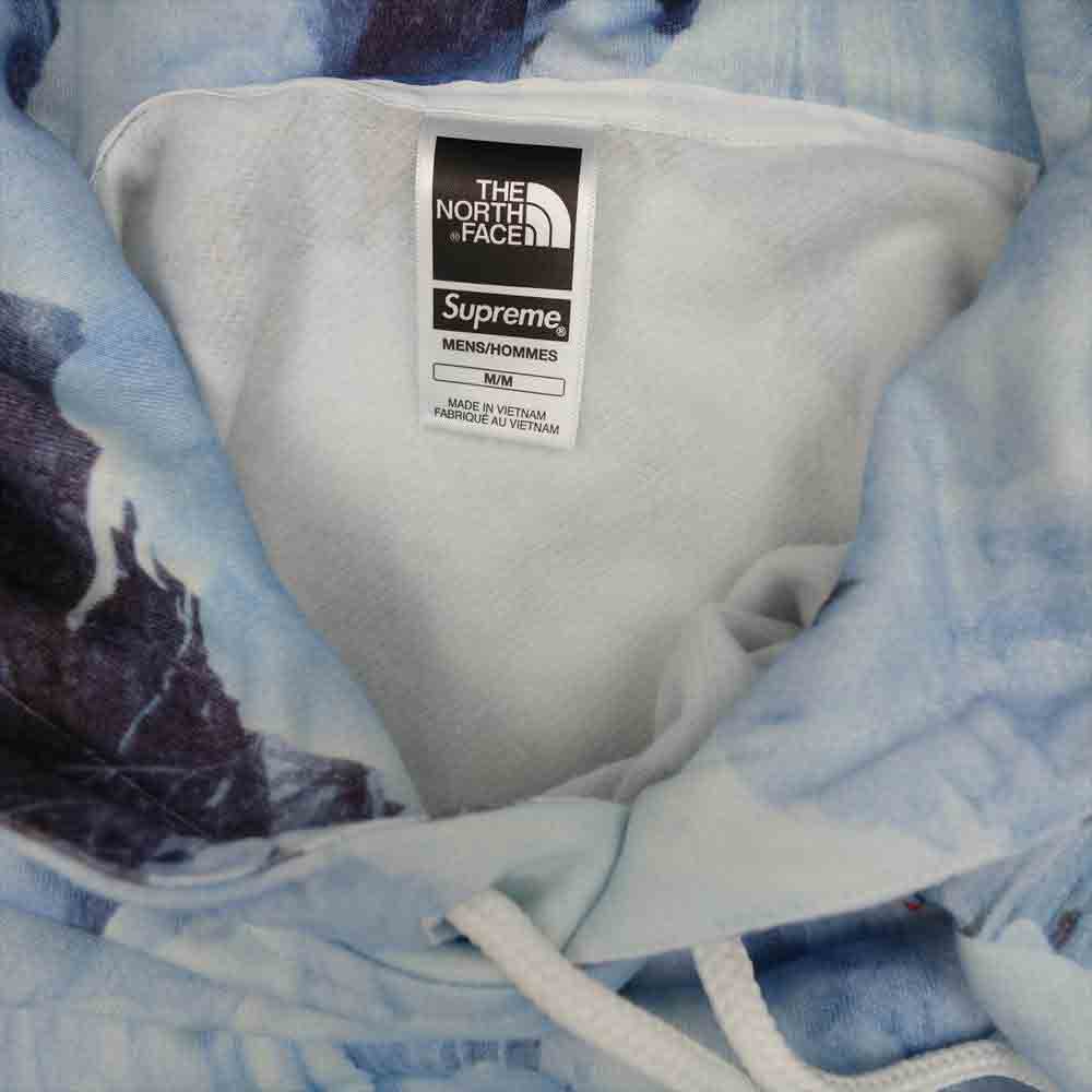 Supreme シュプリーム 21SS NT12100I ×THE NORTH FACE Ice Climb Hooded Sweatshirt ノースフェイス 総柄パーカー ライトブルー系 M【新古品】【未使用】【中古】