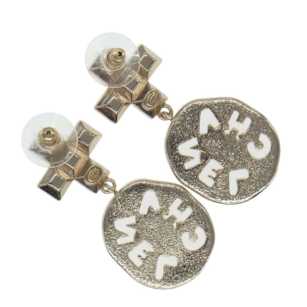 CHANEL シャネル 19A ココマーク ビジュー ロゴプレート ピアス シルバー系【美品】【中古】