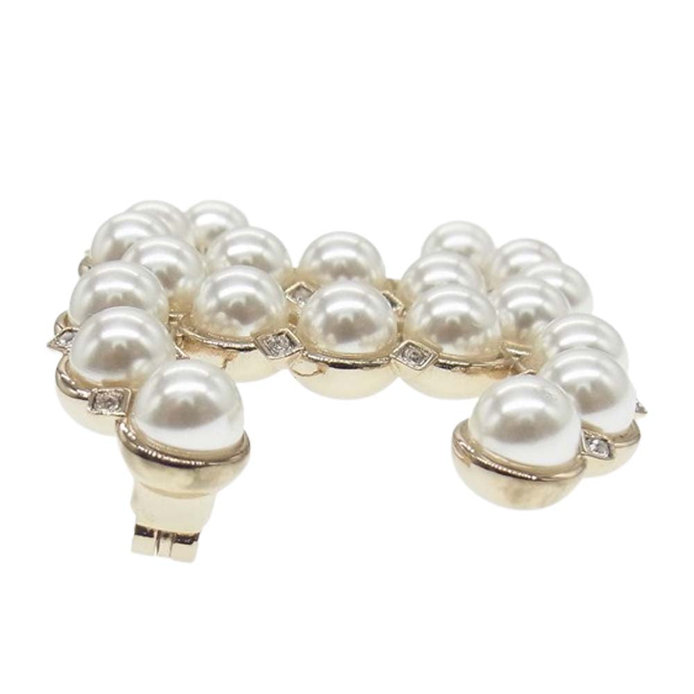 CHANEL シャネル A21A ココマーク フェイクパール ラインストーン ブローチ ホワイト系【美品】【中古】