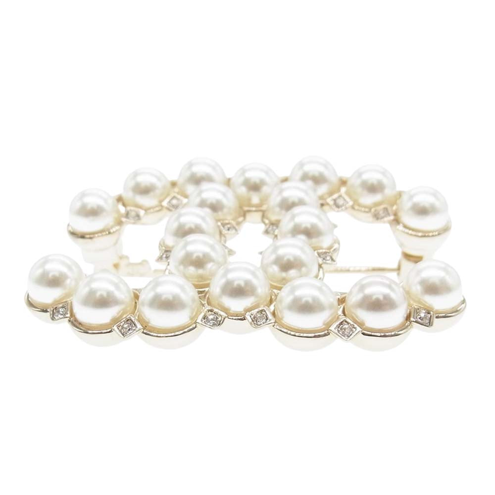 CHANEL シャネル A21A ココマーク フェイクパール ラインストーン ブローチ ホワイト系【美品】【中古】