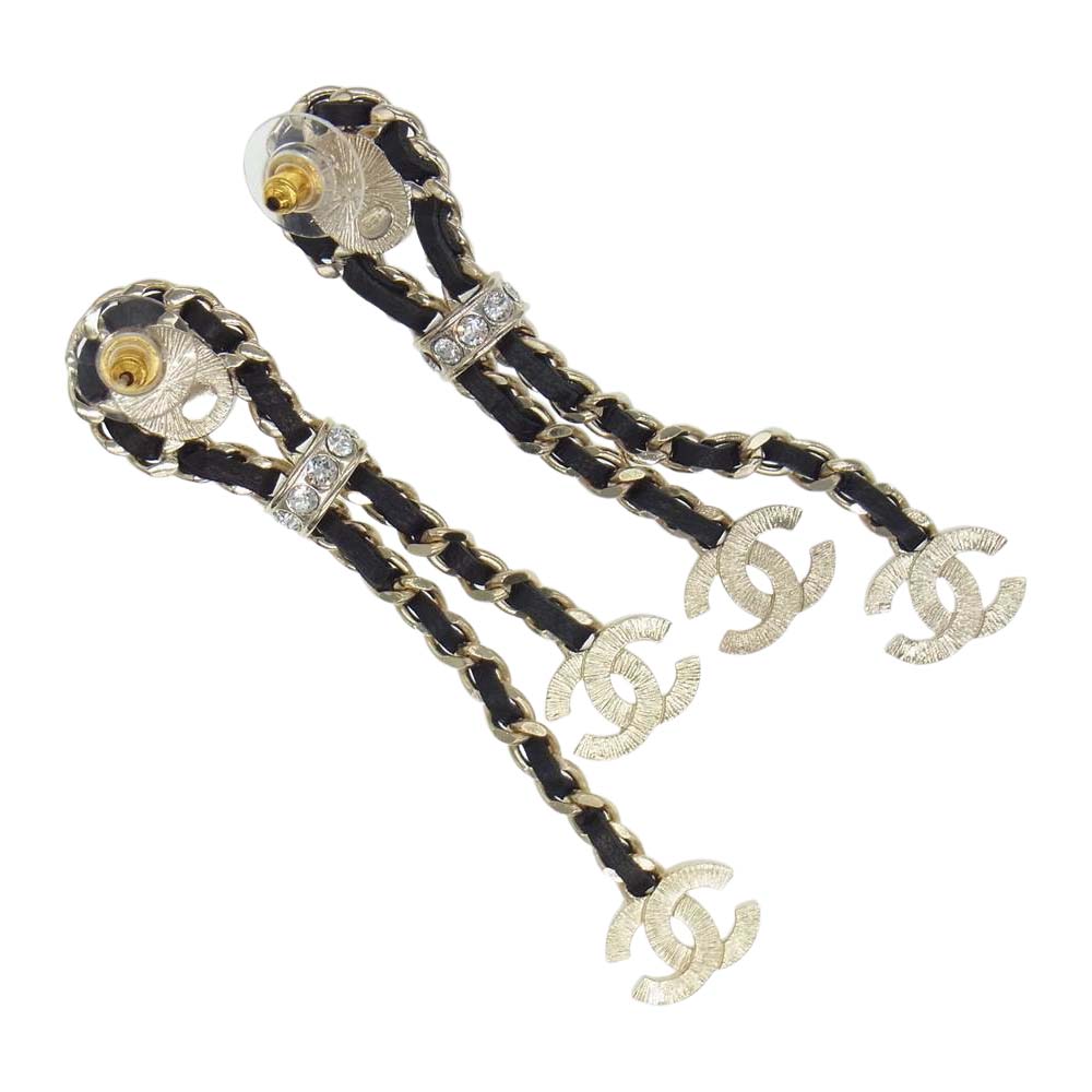 CHANEL シャネル B21B ココマーク フェイクパール チェーン ピアス ブラック系 シルバー系【美品】【中古】