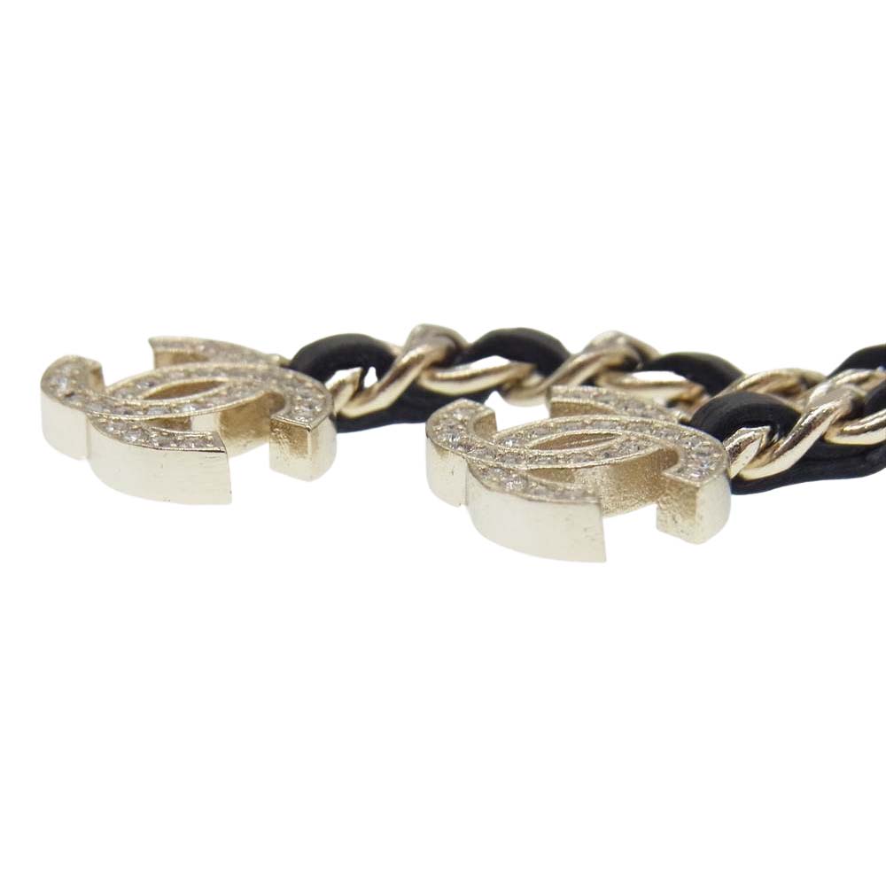 CHANEL シャネル B21B ココマーク フェイクパール チェーン ピアス ブラック系 シルバー系【美品】【中古】